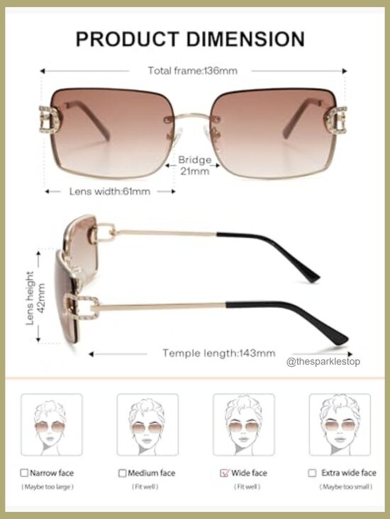 Vintage Rectangle Sunglasses, Oversized Rimless UV400 Metal Frames main image 3
